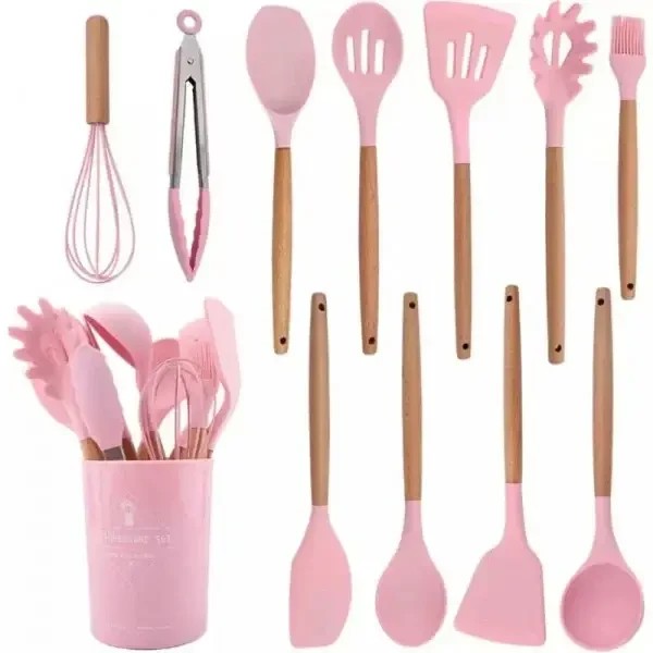 УЦЕНКА! Набор принадлежностей силикон 12 предметов Kitchen Set RD-1204 Розовый (плохая упаковка,трещина 3035)