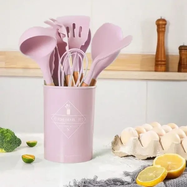 УЦЕНКА! Набор принадлежностей силикон 12 предметов Kitchen Set RD-1204 Розовый (плохая упаковка,трещина 3035)