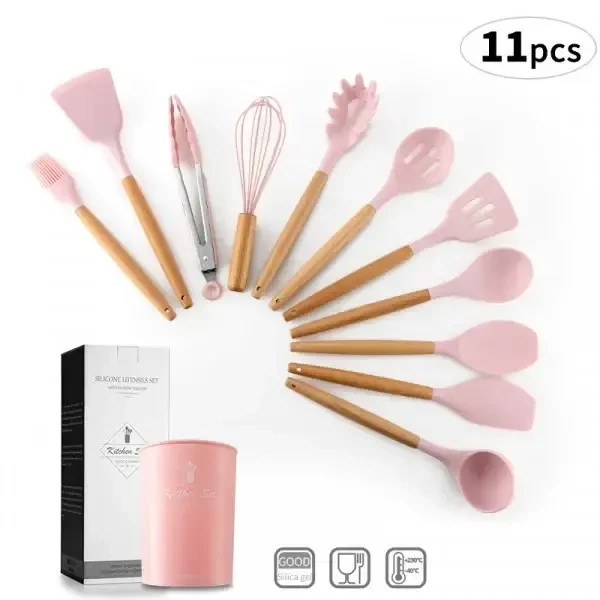 УЦЕНКА! Набор принадлежностей силикон 12 предметов Kitchen Set RD-1204 Розовый (плохая упаковка,трещина 3035)