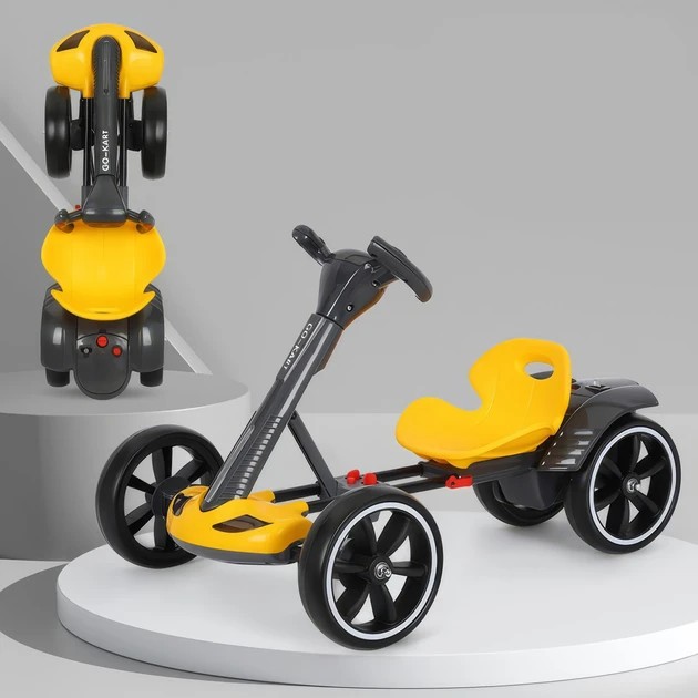 Детский электромобиль Go-Kart складной / Желтый на аккумуляторе 6V / С регулируемой рамой, до 50 кг HL-B6