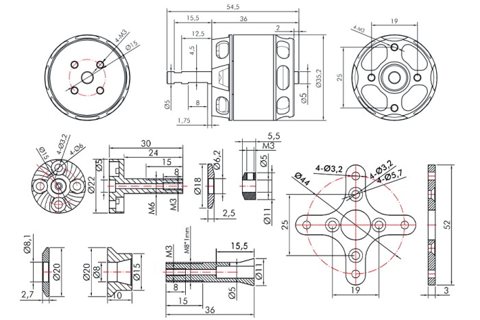 Мотор T-Motor AT2814 KV1050 3-4S 700W для літаків