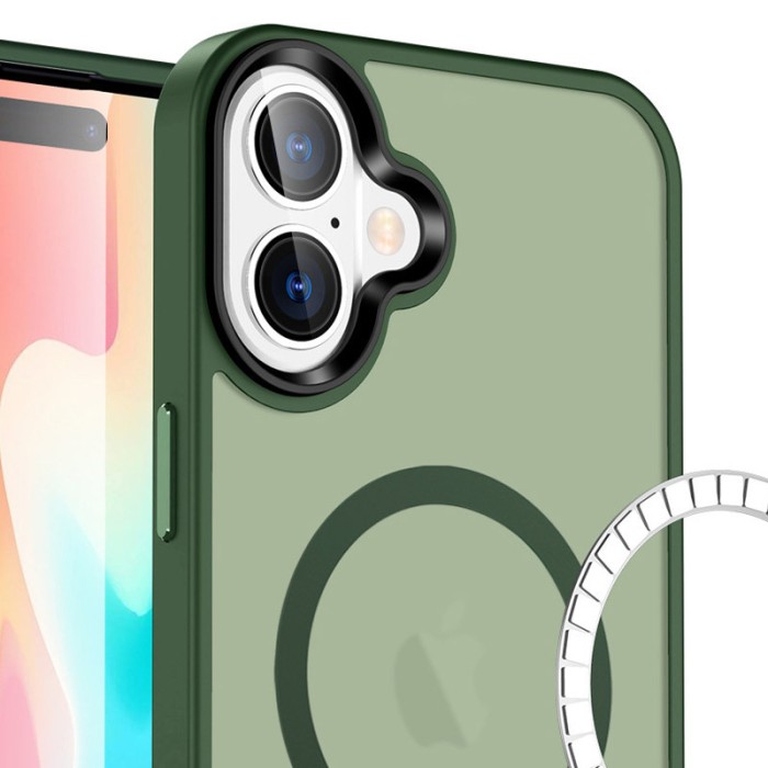 TPU+PC чохол Metal Buttons with MagSafe Colorful для Apple iPhone 16 (6.1") Зелений / Dark Green