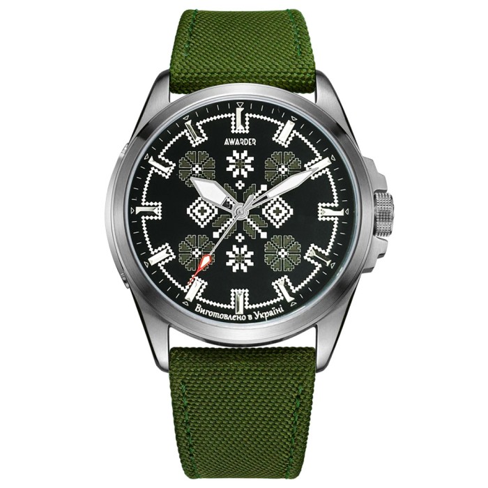 Awarder Embroidery Silver-Army Green Green  Battery 10ATM