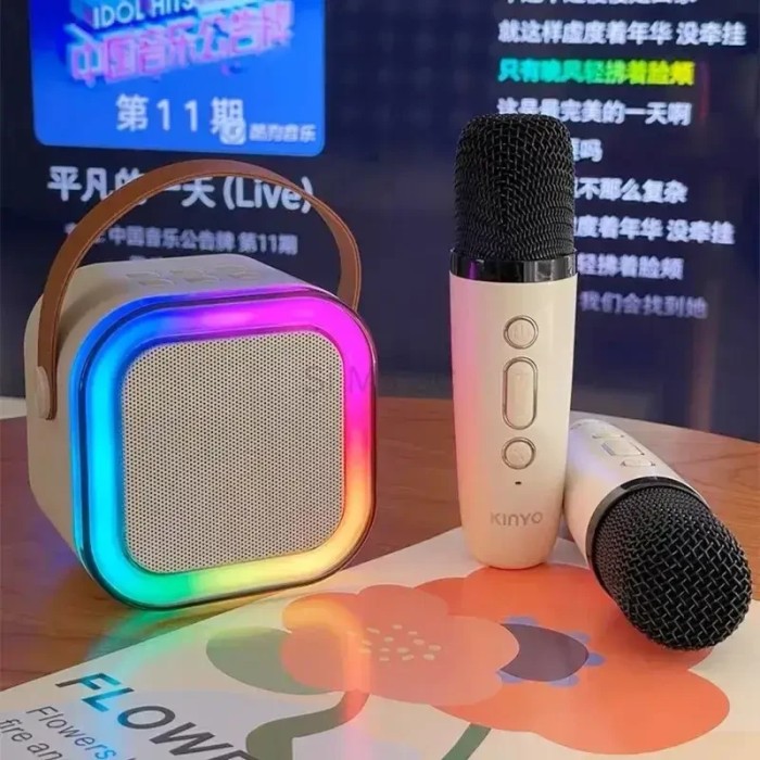 УЦЕНКА! Караоке Светодиодный беспроводной на 2 Микрофона, микрофон SPEAKER K12 (Плохая упаковка 3041)