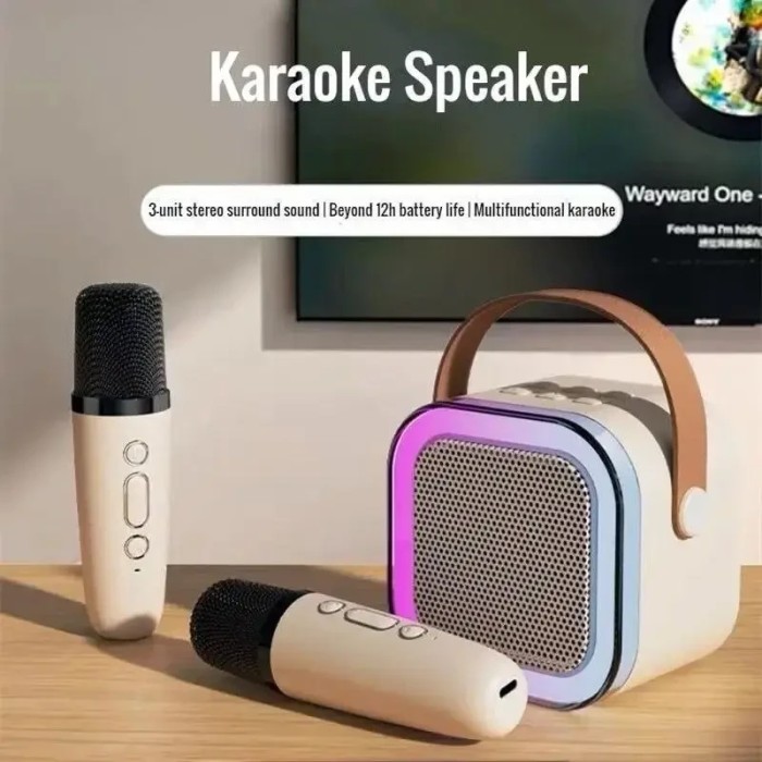УЦЕНКА! Караоке Светодиодный беспроводной на 2 Микрофона, микрофон SPEAKER K12 (Плохая упаковка 3041)