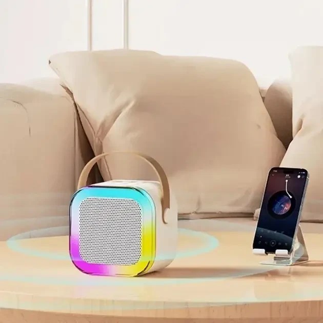 УЦЕНКА! Караоке Светодиодный беспроводной на 2 Микрофона, микрофон SPEAKER K12 (Плохая упаковка 3041)