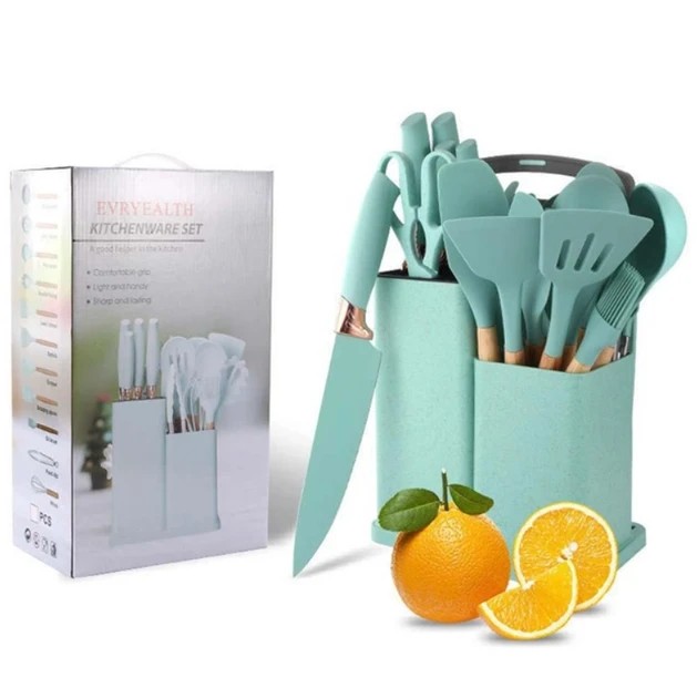 УЦЕНКА! Кухонные принадлежности 19 предметов Kitchen Set Бирюзовый (Плохая упаковка, трещина на корпусе 2665)