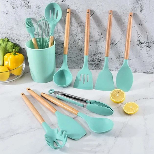 УЦЕНКА! Кухонные принадлежности 19 предметов Kitchen Set Бирюзовый (Плохая упаковка, трещина на корпусе 2665)