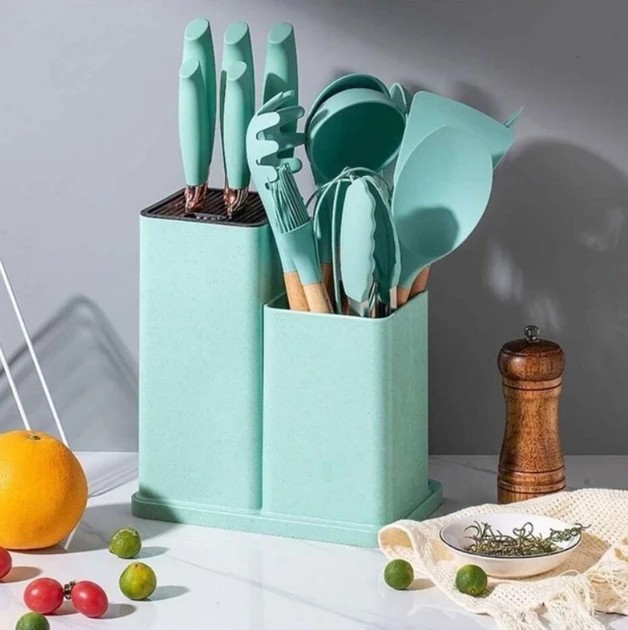 УЦЕНКА! Кухонные принадлежности 19 предметов Kitchen Set Бирюзовый (Плохая упаковка, трещина на корпусе 2665)