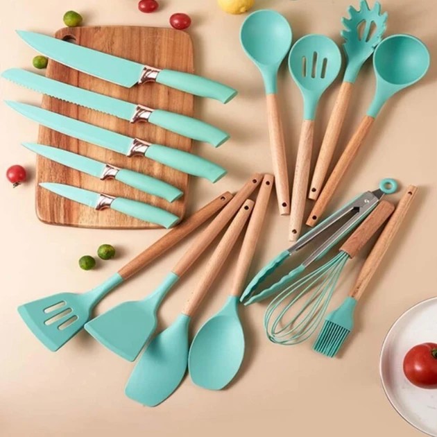 УЦЕНКА! Кухонные принадлежности 19 предметов Kitchen Set Бирюзовый (Плохая упаковка, трещина на корпусе 2665)