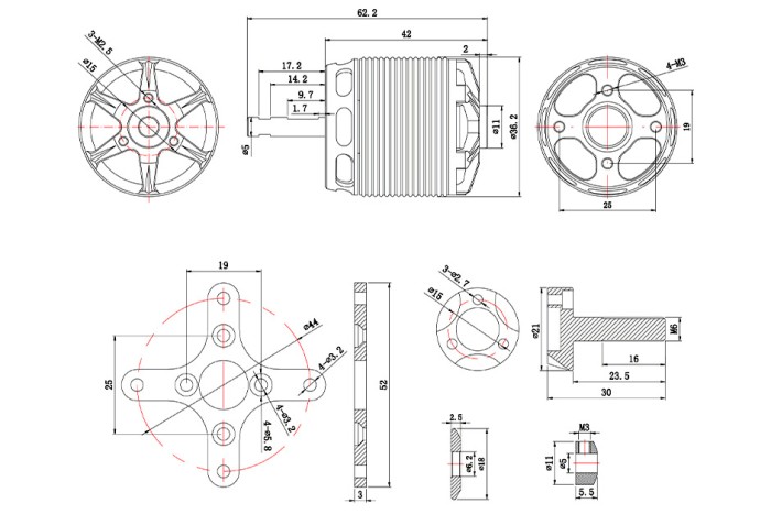Мотор T-Motor AS2820 KV880 3-4S 626W для літаків