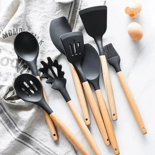 Силиконовый кухонный набор принадлежностей Kitchen stuff 12 предметов BLACK