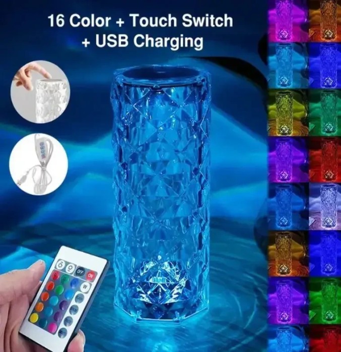 УЦЕНКА! Настольная аккумуляторная лампа с пультом 22см ночник Роза RGB Crystal Rose.(Плохая упаковка 3019)