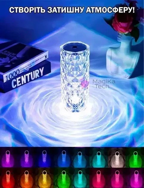 УЦЕНКА! Настольная аккумуляторная лампа с пультом 22см ночник Роза RGB Crystal Rose.(Плохая упаковка 3019)