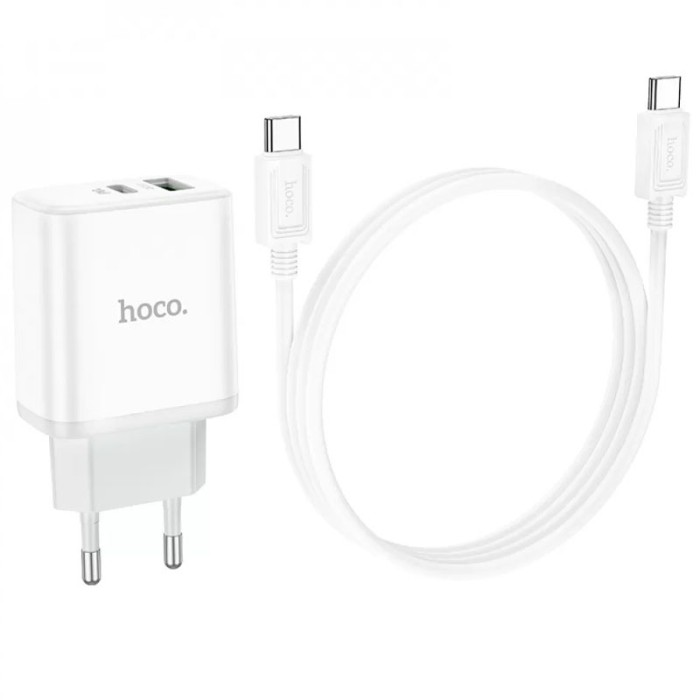 МЗП Hoco C105A Stage PD20W+QC3.0 (1USB-A/1C) + кабель Type-C to Type-C White