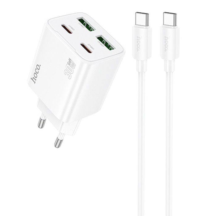 МЗП Hoco N56 Fundador PD30W four-port (2USB-A/2C) + кабель Type-C to Type-C Black