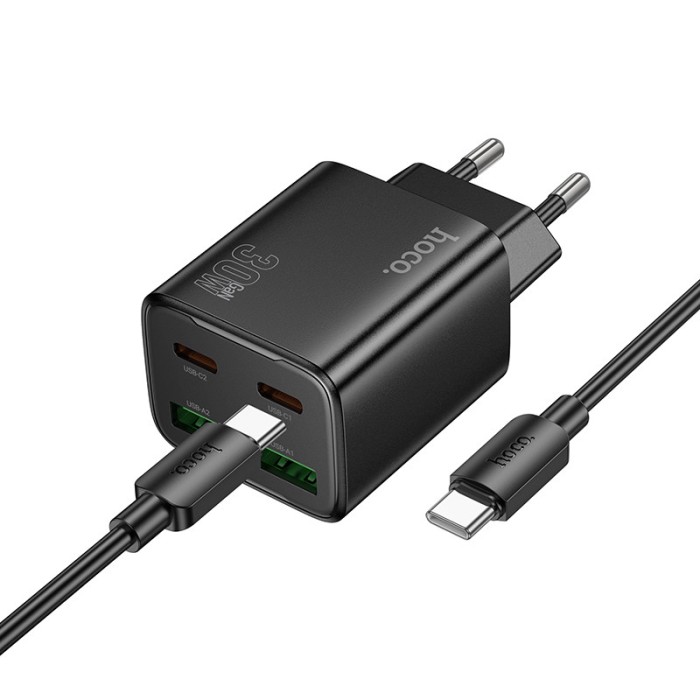 МЗП Hoco N56 Fundador PD30W four-port (2USB-A/2C) + кабель Type-C to Type-C Black