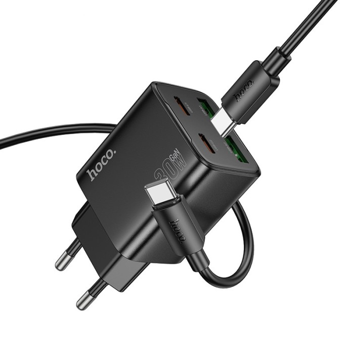 МЗП Hoco N56 Fundador PD30W four-port (2USB-A/2C) + кабель Type-C to Type-C Black