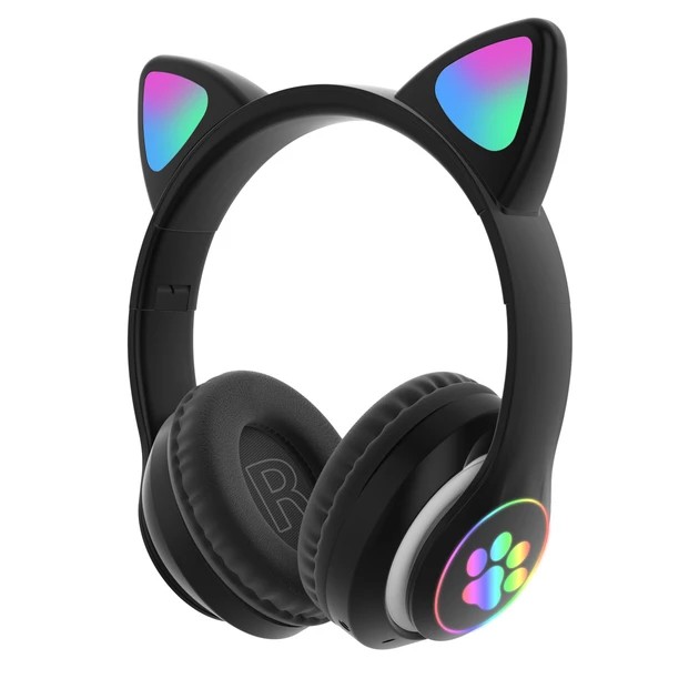 УЦЕНКА! Детские наушники LED с кошачьими ушками Cat Ear STN-28 ЧЕРНЫЕ (Плохая упаковка 3051)