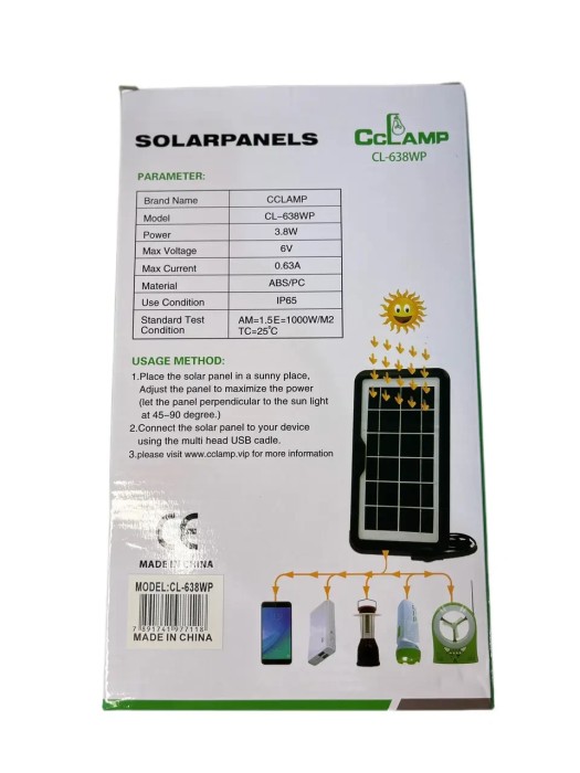 Портативная солнечная панель Cclamp CL-638wp 3.8W 6V IP65