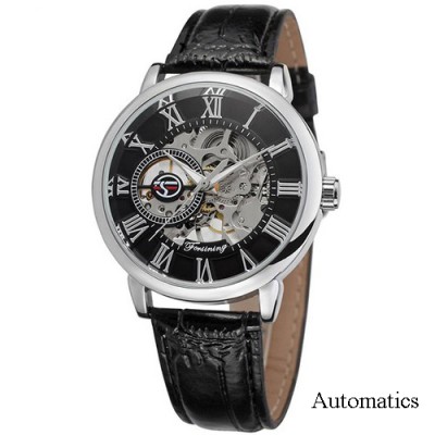 Forsining 8099A Silver-Black Leather