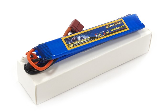 Акумулятор для страйкбола Giant Power (Dinogy) Li-Pol 1300 мАг 7.4 В 130x21x6,5 мм T-Plug 25C