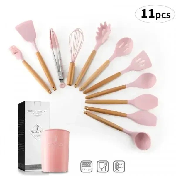 УЦЕНКА! Набор принадлежностей силикон 12 предметов Kitchen Set RD-1204 Розовый (Плохая упаковка,трещина 3054)