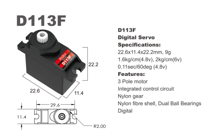 Сервопривод мікро 9г BATAN D113F 1.6кг/0.11сек цифровий