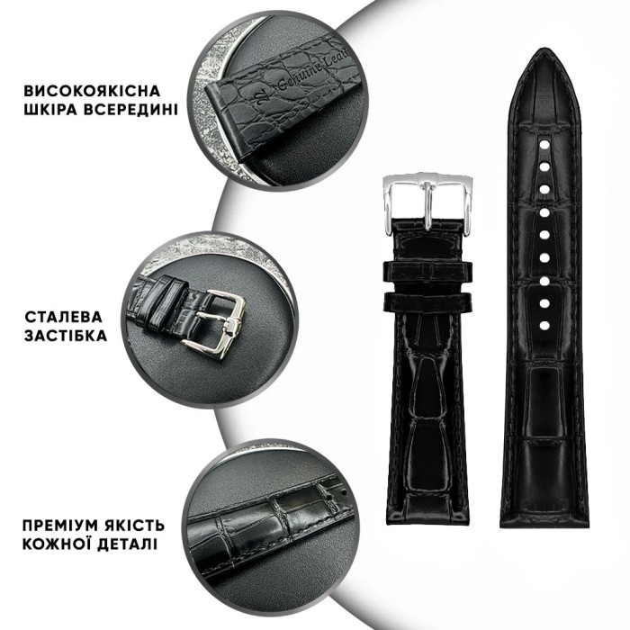 Шкіряний ремінець Premium 24х22 мм. Black