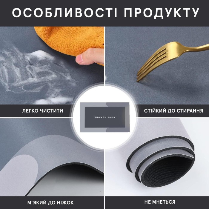 Прочный влагостойкий коврик для ванны Shower Room  40х60 см Серый, Синий, Розовый, Зеленый, коричневый