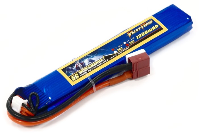 Акумулятор для страйкбола Giant Power (Dinogy) Li-Pol 1300 мАг 7.4 В 130x21x12,5 мм T-Plug 25C