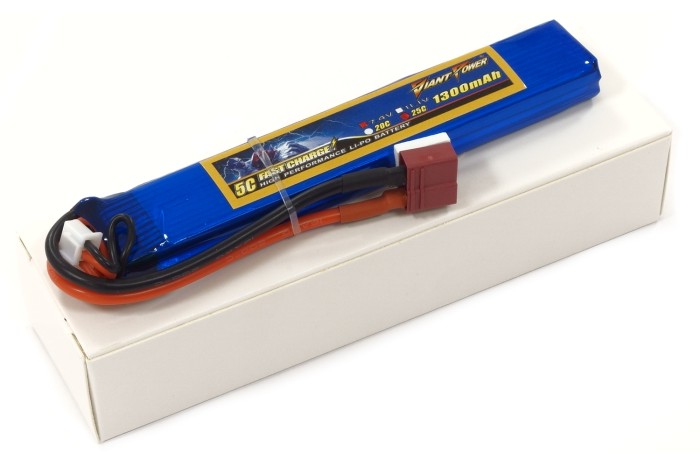 Акумулятор для страйкбола Giant Power (Dinogy) Li-Pol 1300 мАг 7.4 В 130x21x12,5 мм T-Plug 25C