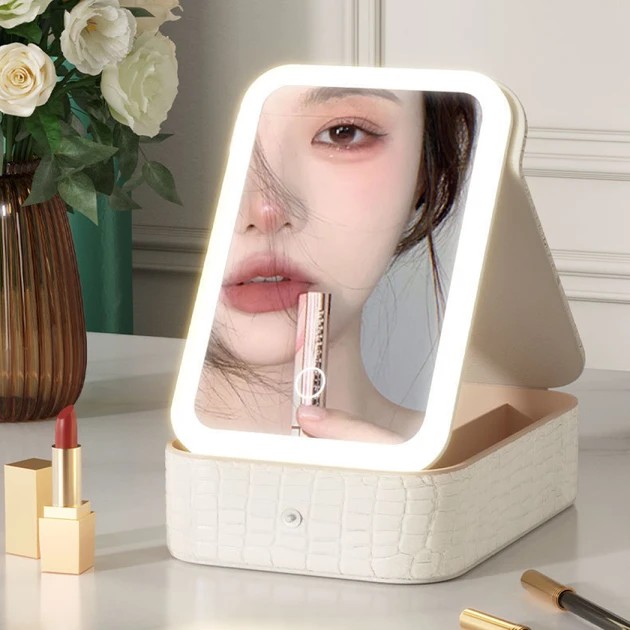 Многофункциональный косметический бокс с LED зеркалом и подсветкой Белый