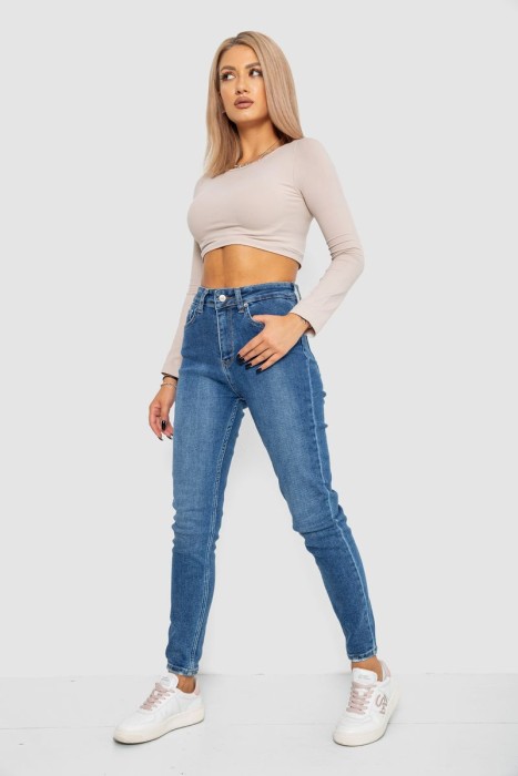 Джинси жіночі Mom-fit стрейч, колір синій, 244R1162
