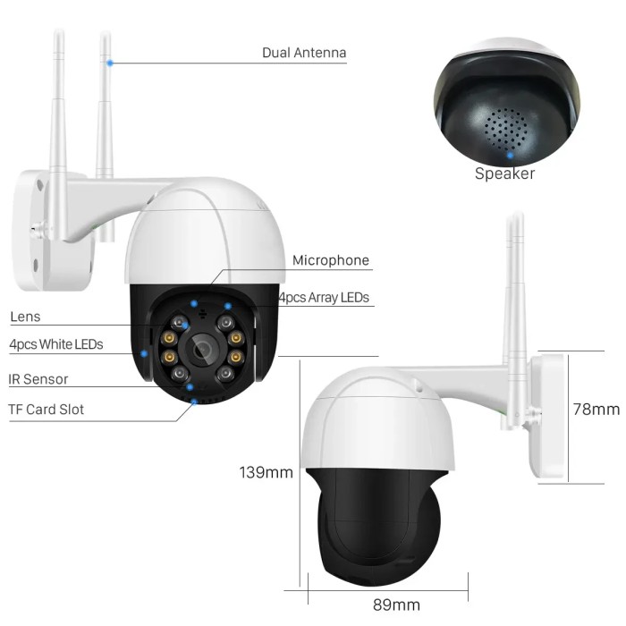 Уличная IP Wi-Fi PTZ-D4  камера Наблюдения Видеонаблюдения Купольная Поворотная IP66 бело-черная