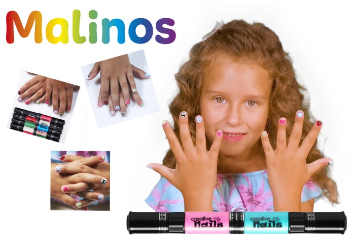 Дитячий лак-олівець для нігтів Malinos Creative Nails на водній основі (2 кольори чёрній + білий)