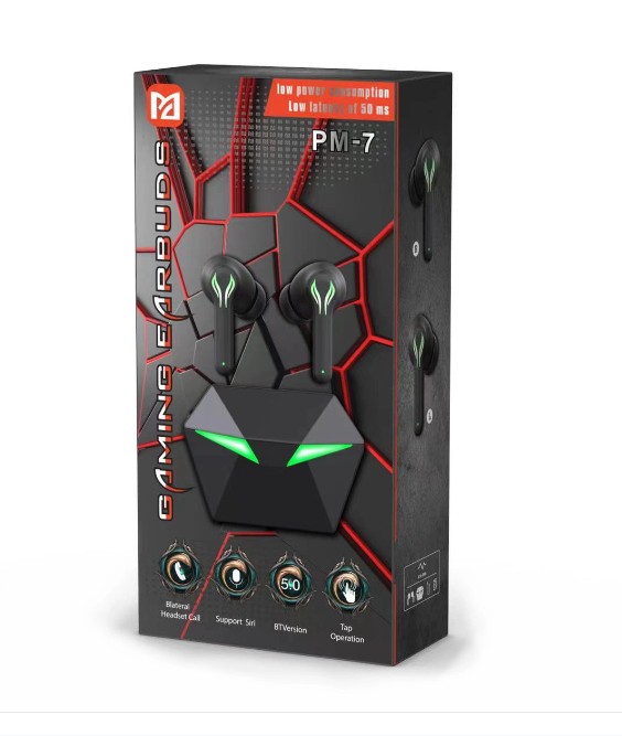 Беспроводные игровые вакуумные сенсорные наушники Bluetooth TWS PM-7 PRO STEREO с RGB-подсветкой