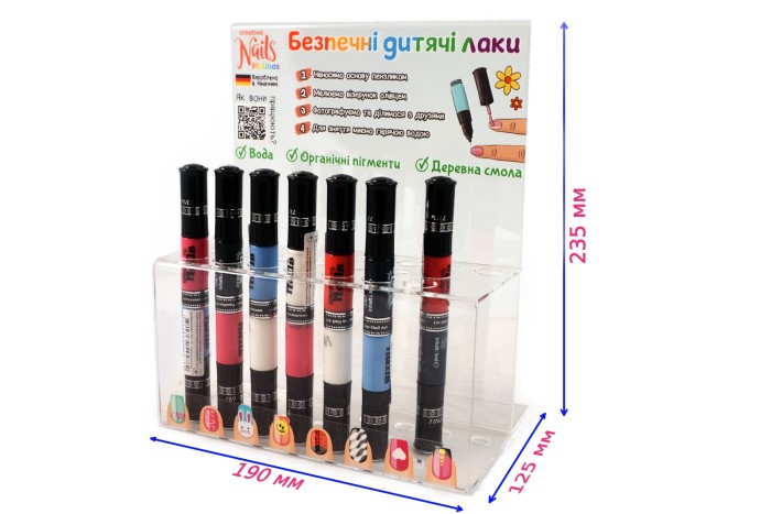 Дитячий лак-олівець для нігтів Malinos Creative Nails на водній основі (2 кольори малиновий + синій)