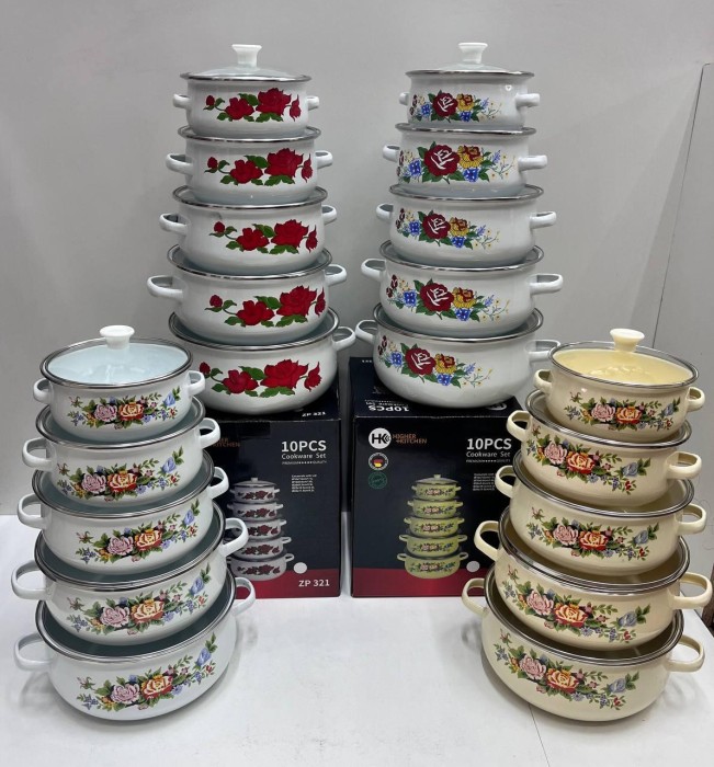 Набор эмалированных кастрюль со стеклянной крышкой Higher Kitchen ZP-321 набор из 10 шт