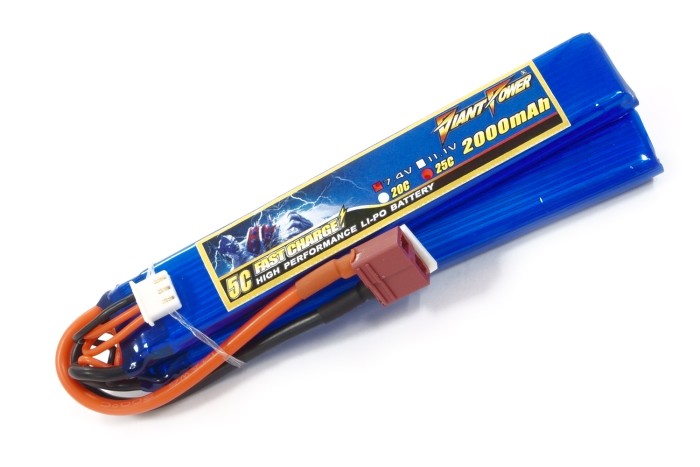 Акумулятор для страйкбола Giant Power (Dinogy) Li-Pol 2000 мАг 7.4 В 126x21x10,5 мм T-Plug 25C