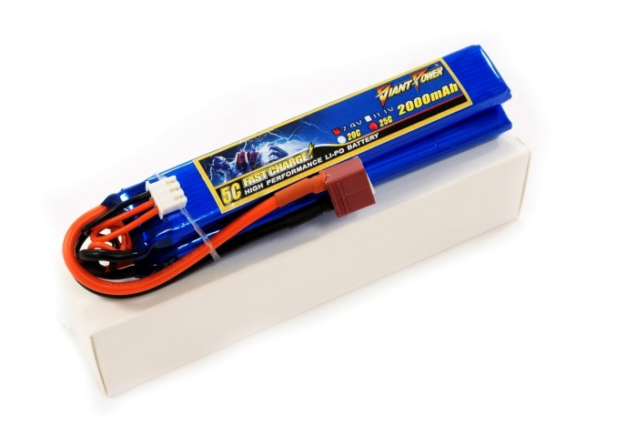 Акумулятор для страйкбола Giant Power (Dinogy) Li-Pol 2000 мАг 7.4 В 126x21x10,5 мм T-Plug 25C