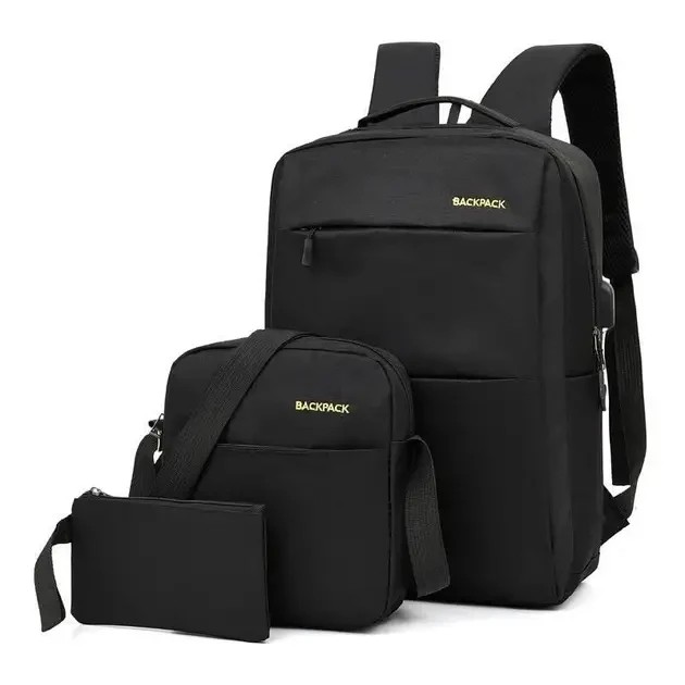 УЦЕНКА! Рюкзак городской 3в1 Backpack 9018 дорожный комплект черный (Нет упаковки, порез 3062)