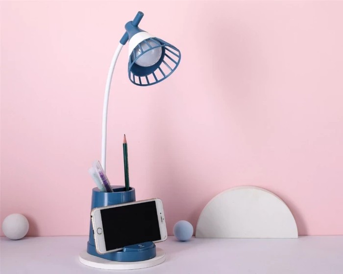Лампа на гибкой ножке DESKTOP LAMP EL-2176  синий с функцией Powebank 1200mAh, держателем телефона