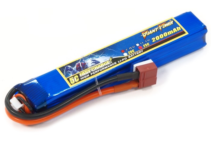 Акумулятор для страйкбола Giant Power (Dinogy) Li-Pol 2000 мАг 7.4 В 126x21x20 мм T-Plug 25C