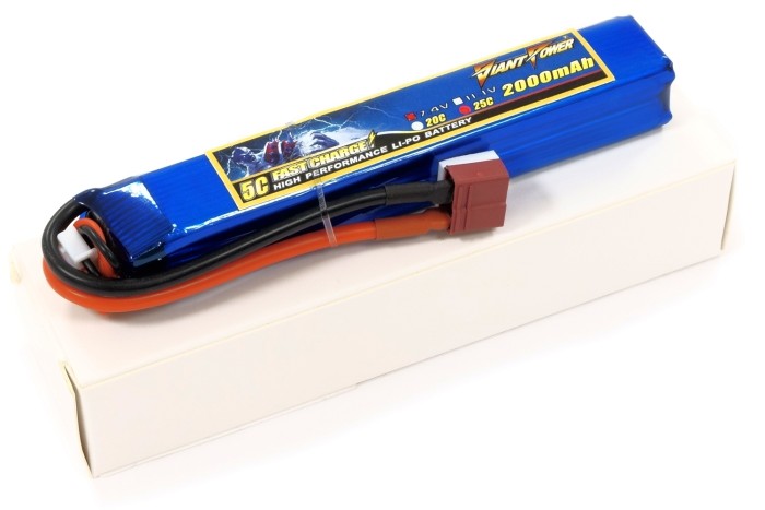 Акумулятор для страйкбола Giant Power (Dinogy) Li-Pol 2000 мАг 7.4 В 126x21x20 мм T-Plug 25C