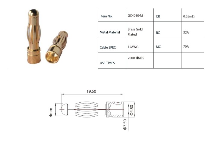 Конектори AMASS GC4010 PLUG 4.0MM Male 3шт