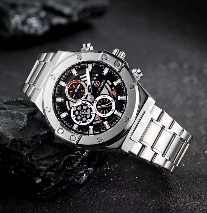 Forsining 6914 Silver-Black Steel