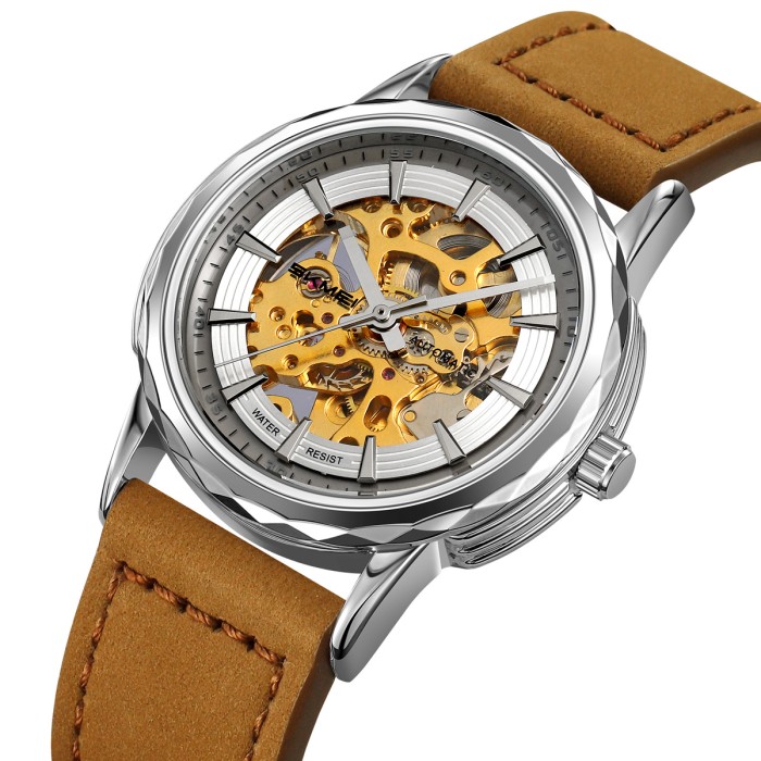 Skmei M035LSILTBN Silver-Light Brown Leather