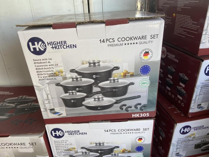 Набор кастрюль и сковорода Higher Kitchen HK-305, Набор посуды с гранитным антипригарным покрытием КРАСНЫЙ