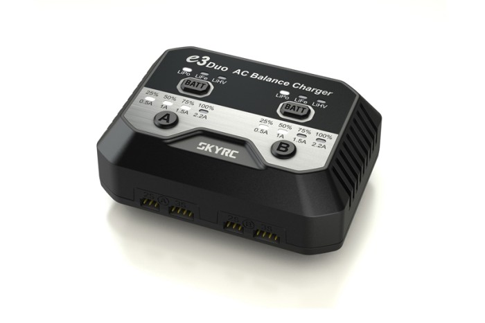 Зарядний пристрій дуо SkyRC e3 duo 20Wx2 2.2A з/БЖ для Li-Pol/Li-Fe/Li-HV 2-3S акумуляторів (SK-100164)